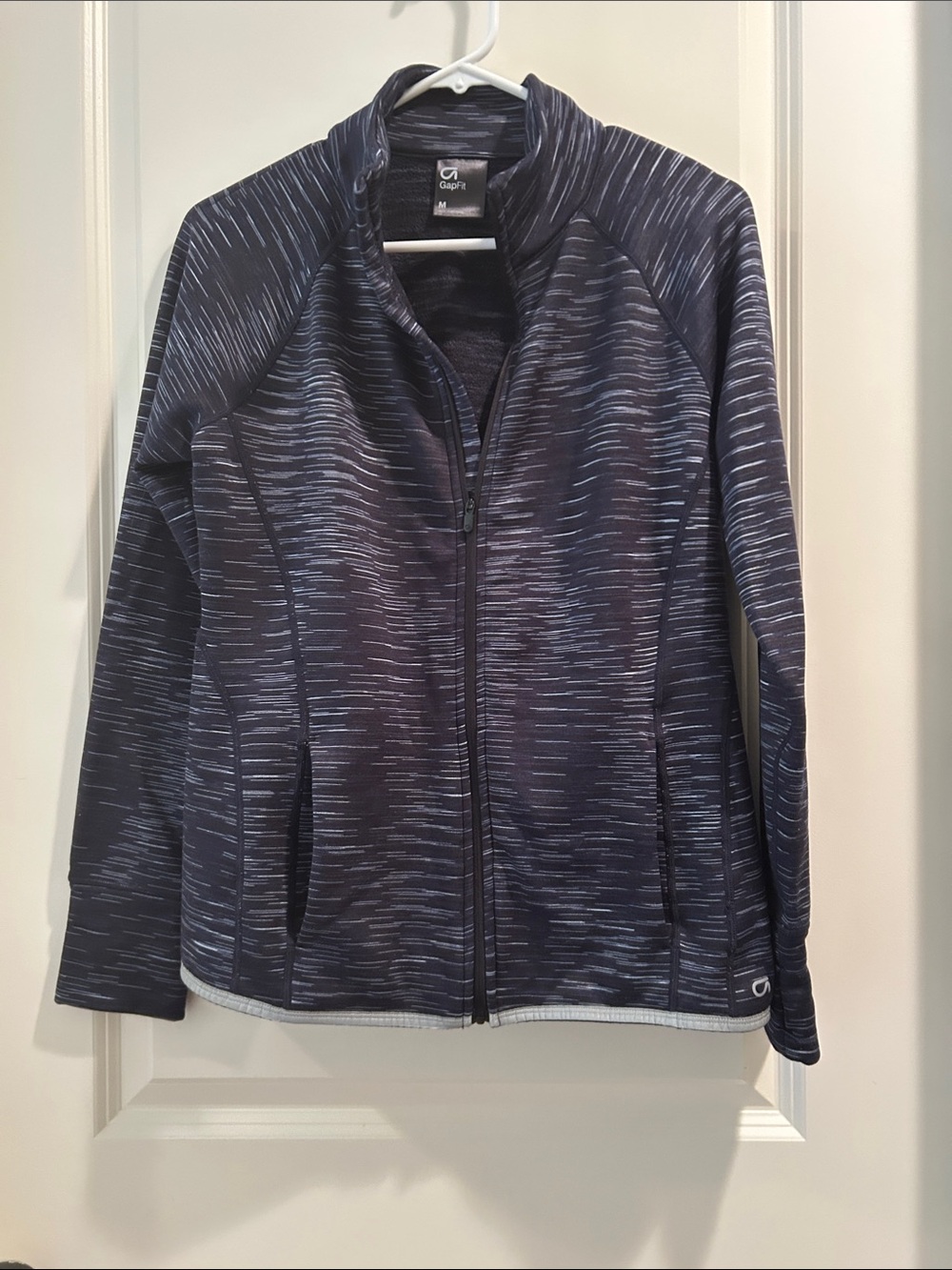 Gap Navy GapFit women’s Full-ZipUp Jacket fleece lined pockets thumbholes size M